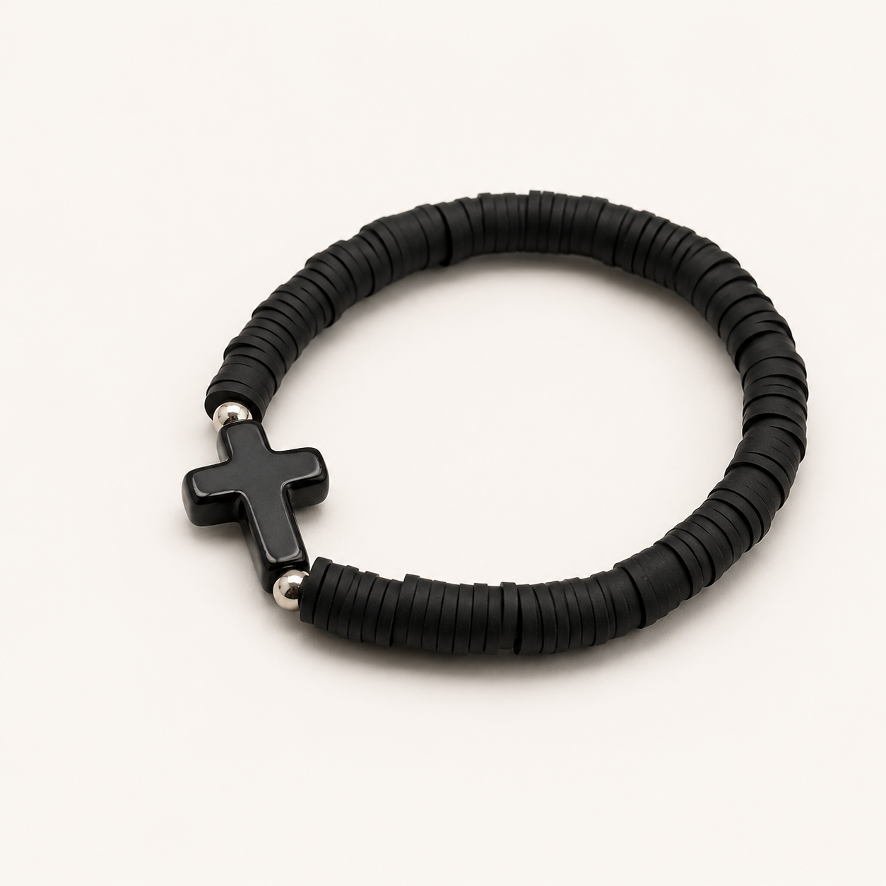 Black Beaded Cross Bracelet